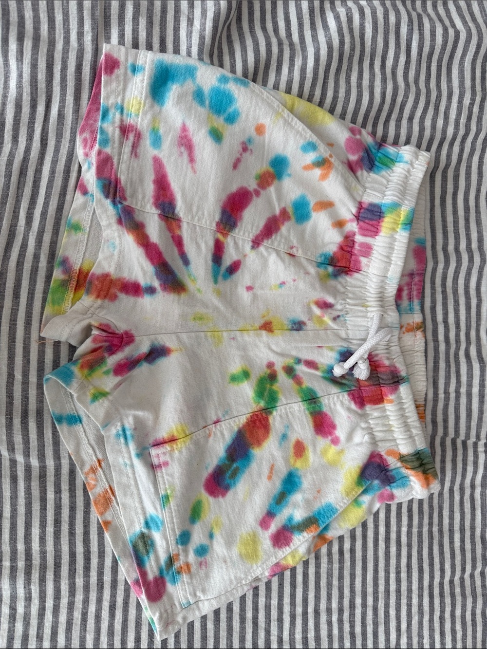Rue21 White Tie-Dye Athletic Shorts with Multicolor Splashes